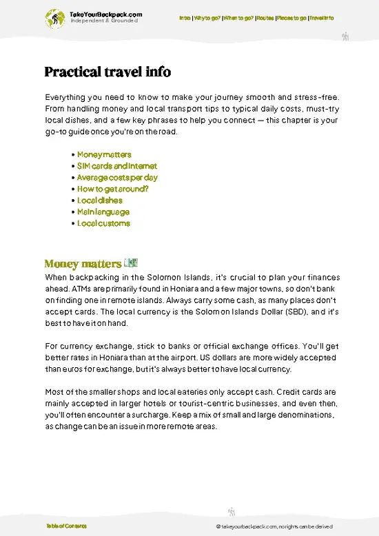 example page 7 from our offline Travel Guide for Solomon Islands
